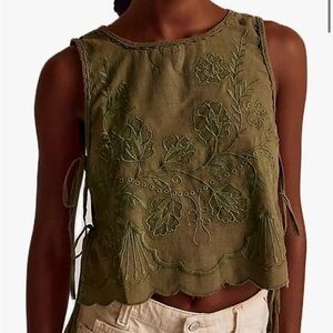 Olive Green Embroidered Tops